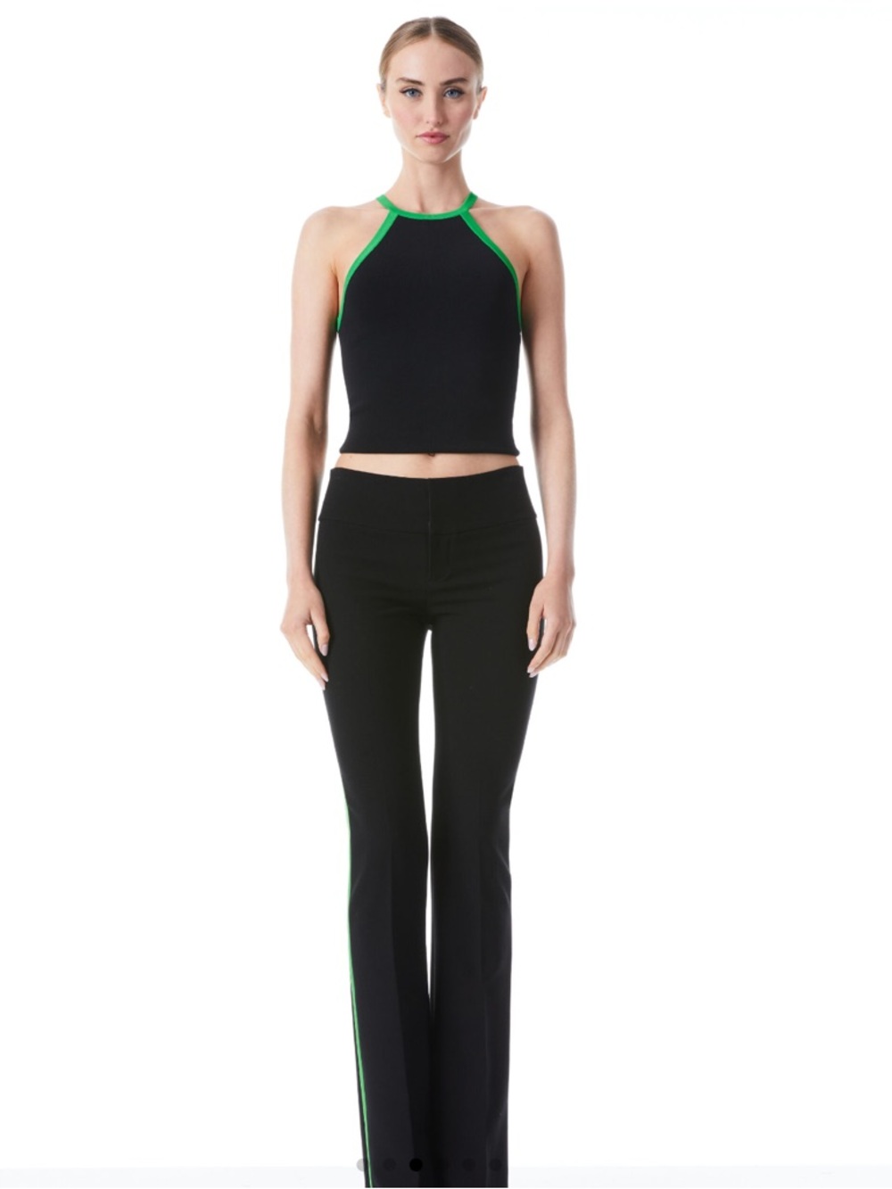 ALICE + OLIVA HIEDI HALTER TOP Black and Garden Green Size M - Picture 3 of 11